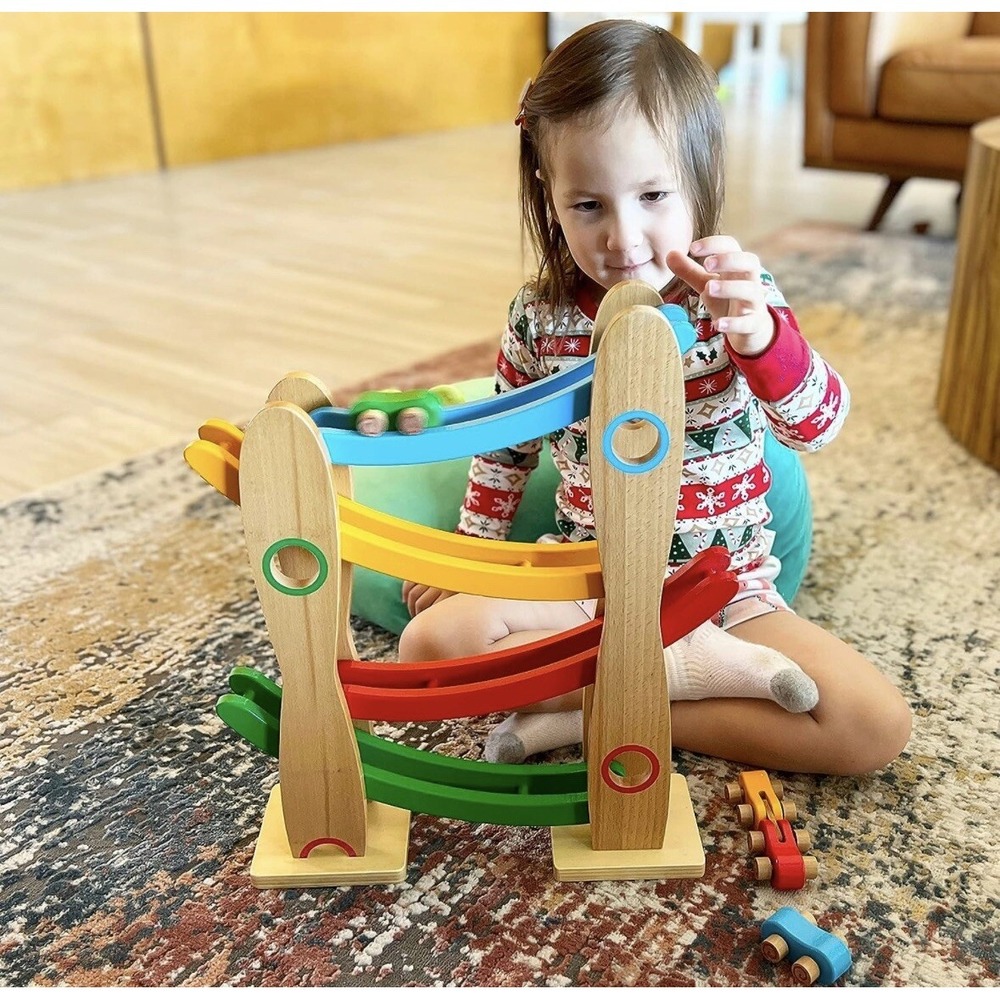 NEW Toddler Toy Montessori Mama Wooden Race Car Ramp Premium NO ASSEMBLY - Picture 2 of 7